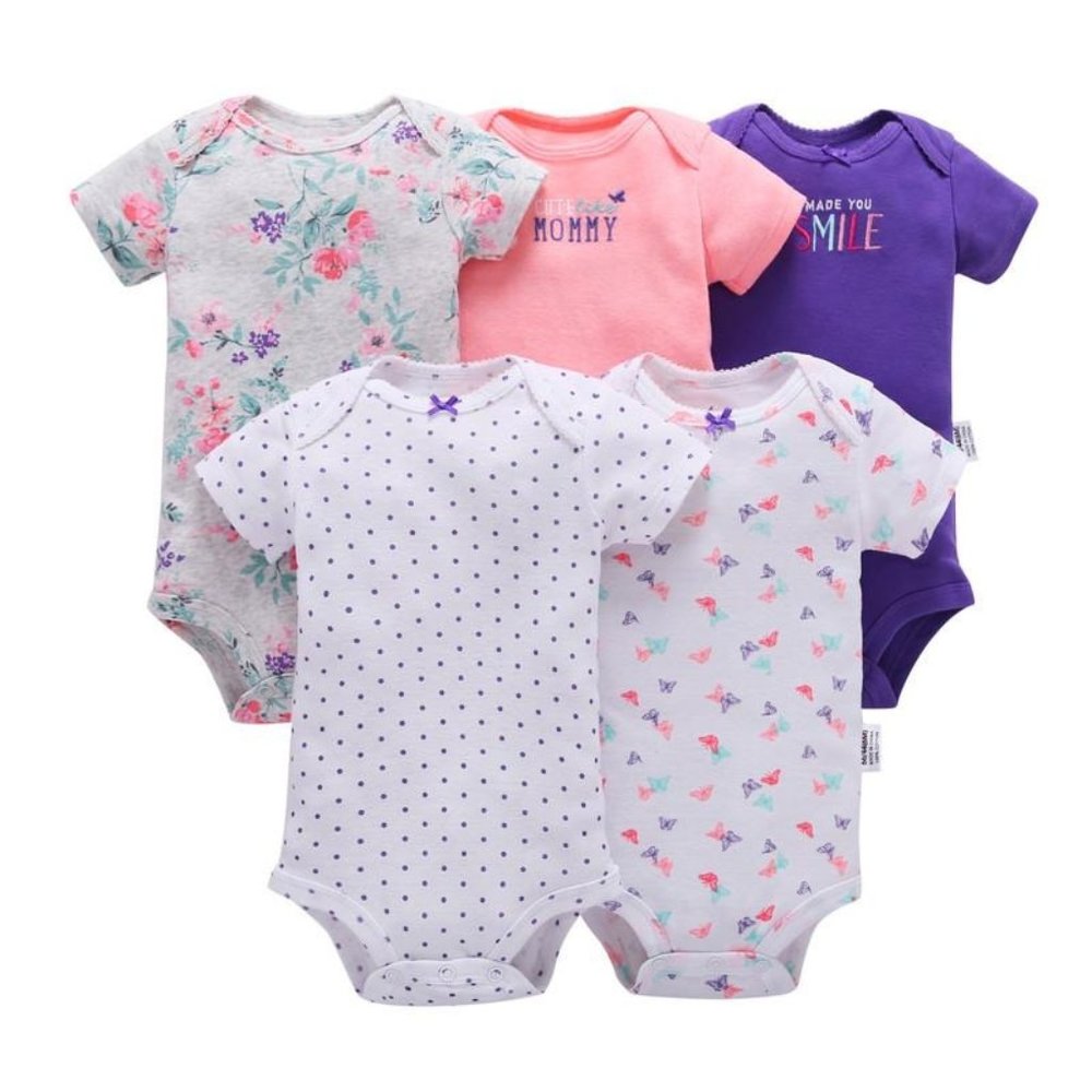 ECO-FRIENDLY 5-PACK BABY BODYSUITS - PINK HUE